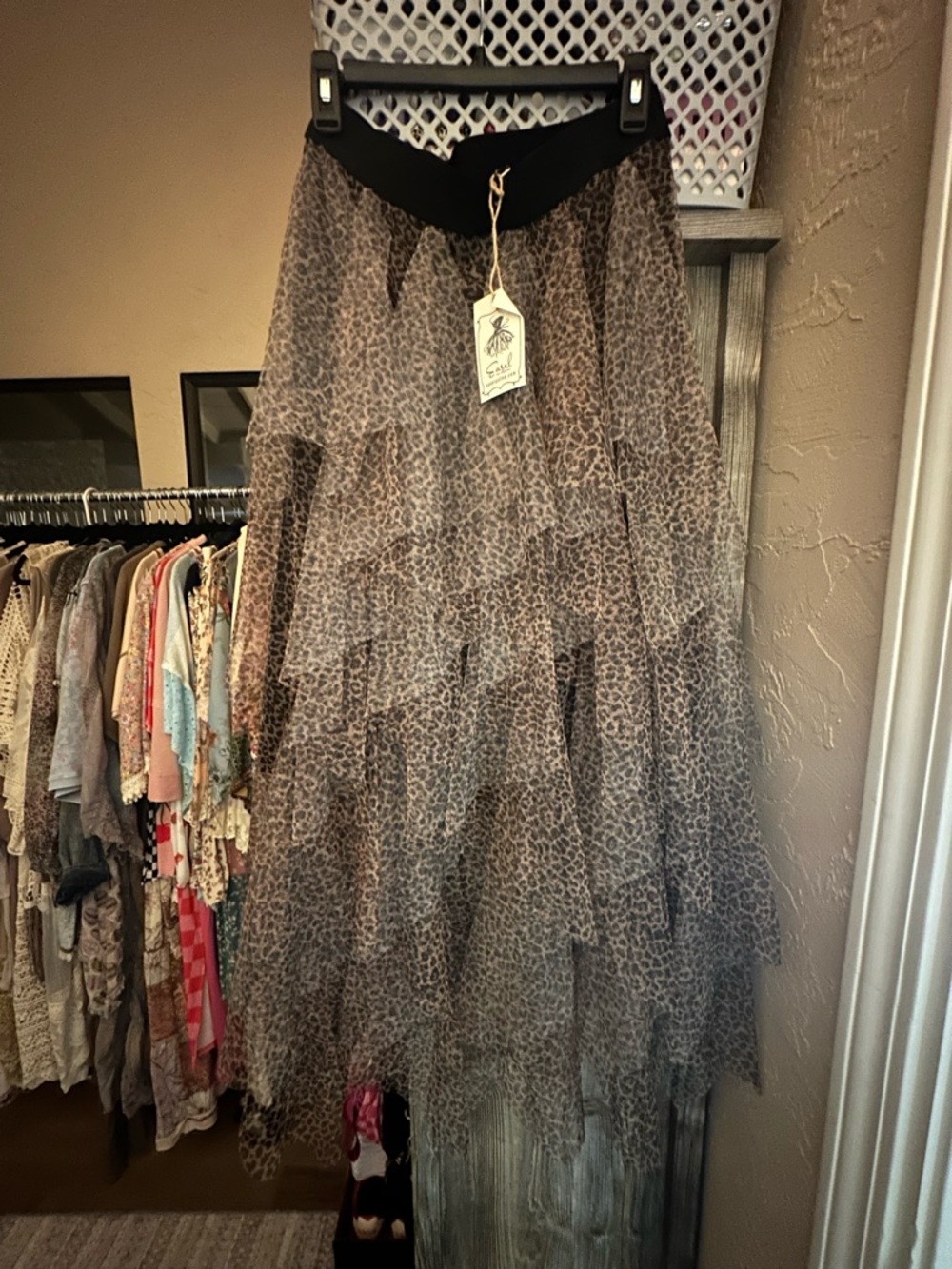 easel Leopard Print Tiered Maxi Skirt - Black & Brown